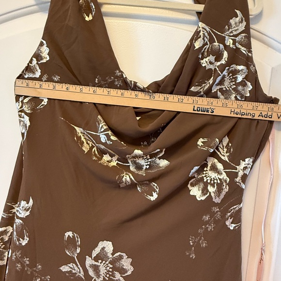 Lulus Sidonia Brown And Gold Floral Cowl Sash Maxi Dress - Size L - Picture 2 of 4